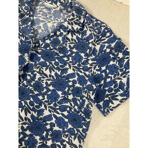 Midnight Sky Linen Blend Floral Crop Top Sz M Button Up‎ Blue Vacation